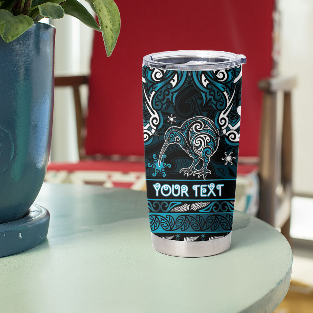 Personalised Ngati Porou Aotearoa Meri Kirihimete Tumbler Cup Maori Kiwi Bird Silver Fern Koru Pattern