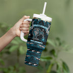 Personalised Ngati Porou Aotearoa Meri Kirihimete Tumbler With Handle Maori Kiwi Bird Silver Fern Koru Pattern