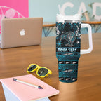 Personalised Ngati Porou Aotearoa Meri Kirihimete Tumbler With Handle Maori Kiwi Bird Silver Fern Koru Pattern