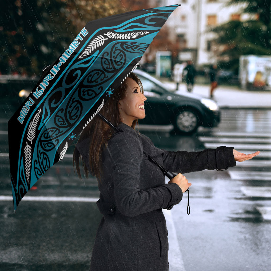 Ngati Porou Aotearoa Meri Kirihimete Umbrella Maori Kiwi Bird Silver Fern Koru Pattern