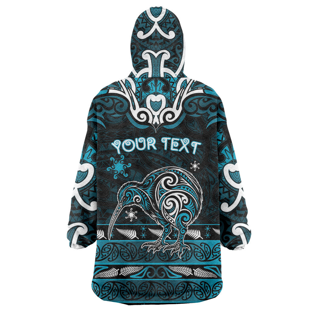 Personalised Ngati Porou Aotearoa Meri Kirihimete Wearable Blanket Hoodie Maori Kiwi Bird Silver Fern Koru Pattern
