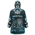 Personalised Ngati Porou Aotearoa Meri Kirihimete Wearable Blanket Hoodie Maori Kiwi Bird Silver Fern Koru Pattern