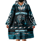 Personalised Ngati Porou Aotearoa Meri Kirihimete Wearable Blanket Hoodie Maori Kiwi Bird Silver Fern Koru Pattern