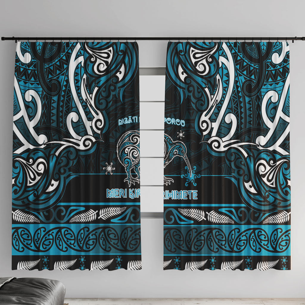 Ngati Porou Aotearoa Meri Kirihimete Window Curtain Maori Kiwi Bird Silver Fern Koru Pattern