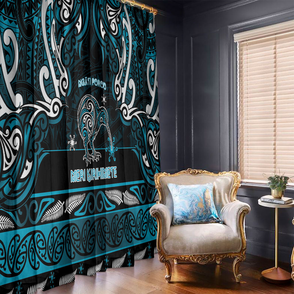 Ngati Porou Aotearoa Meri Kirihimete Window Curtain Maori Kiwi Bird Silver Fern Koru Pattern