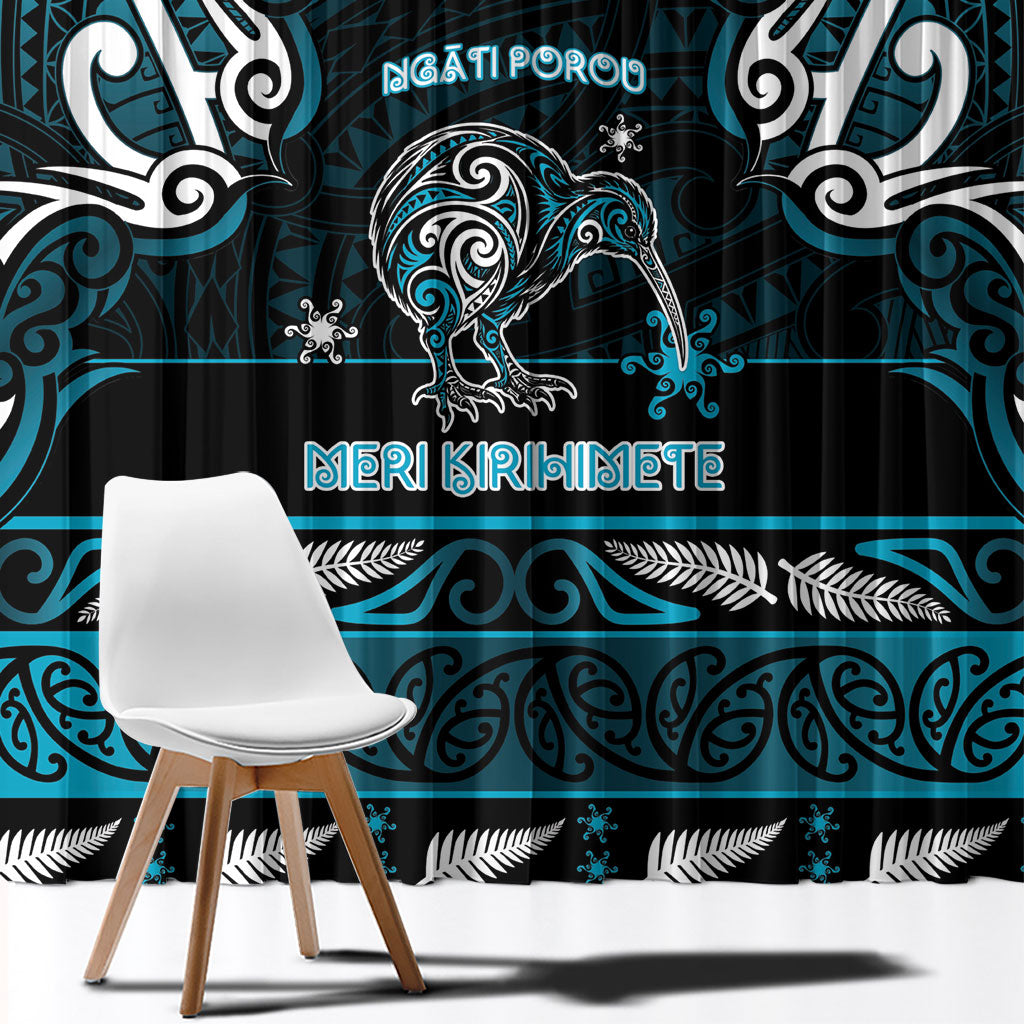 Ngati Porou Aotearoa Meri Kirihimete Window Curtain Maori Kiwi Bird Silver Fern Koru Pattern