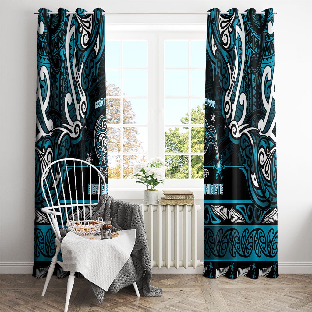 Ngati Porou Aotearoa Meri Kirihimete Window Curtain Maori Kiwi Bird Silver Fern Koru Pattern