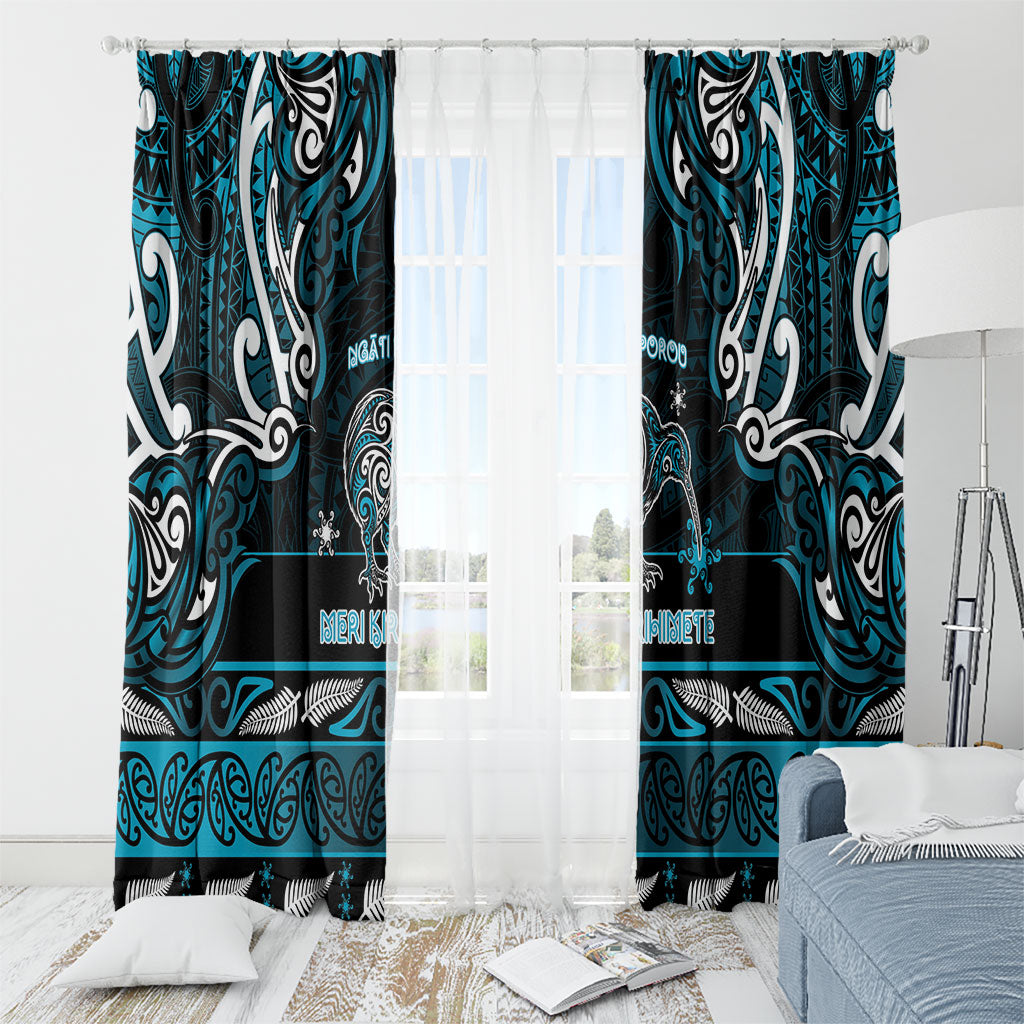 Ngati Porou Aotearoa Meri Kirihimete Window Curtain Maori Kiwi Bird Silver Fern Koru Pattern
