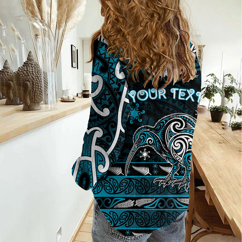 Personalised Ngati Porou Aotearoa Meri Kirihimete Women Casual Shirt Maori Kiwi Bird Silver Fern Koru Pattern
