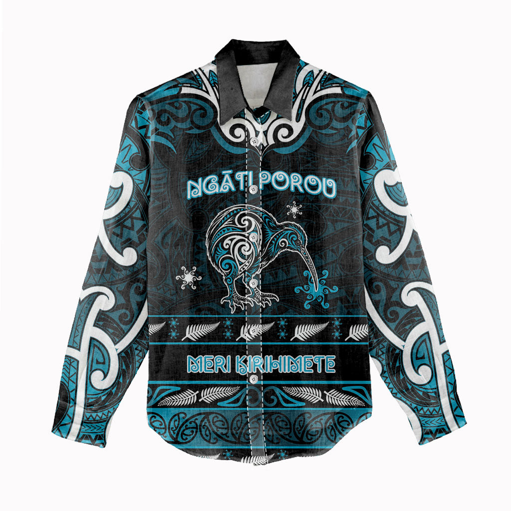 Personalised Ngati Porou Aotearoa Meri Kirihimete Women Casual Shirt Maori Kiwi Bird Silver Fern Koru Pattern