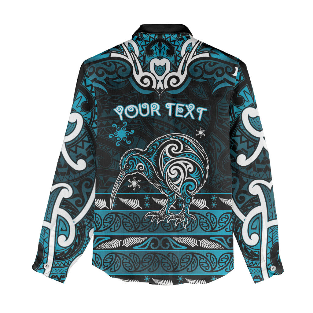 Personalised Ngati Porou Aotearoa Meri Kirihimete Women Casual Shirt Maori Kiwi Bird Silver Fern Koru Pattern