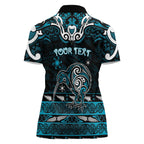 Personalised Ngati Porou Aotearoa Meri Kirihimete Women Polo Shirt Maori Kiwi Bird Silver Fern Koru Pattern
