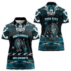 Personalised Ngati Porou Aotearoa Meri Kirihimete Women Polo Shirt Maori Kiwi Bird Silver Fern Koru Pattern