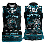 Personalised Ngati Porou Aotearoa Meri Kirihimete Women Sleeveless Polo Shirt Maori Kiwi Bird Silver Fern Koru Pattern