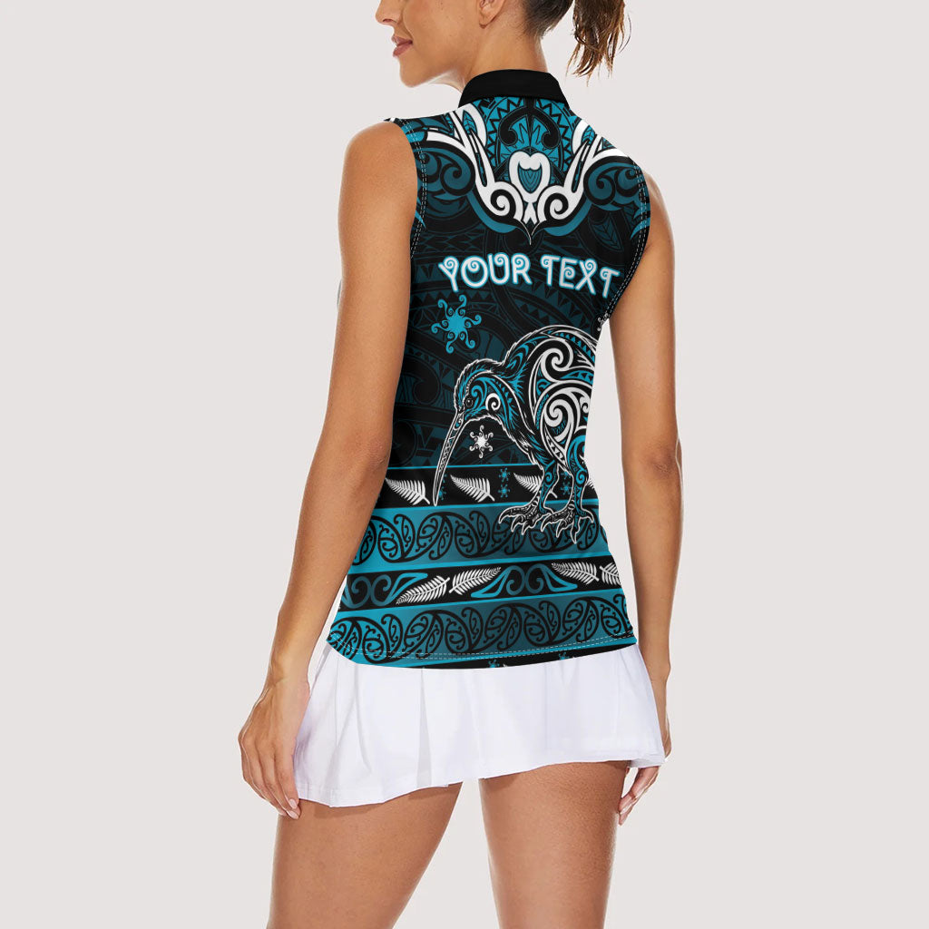 Personalised Ngati Porou Aotearoa Meri Kirihimete Women Sleeveless Polo Shirt Maori Kiwi Bird Silver Fern Koru Pattern