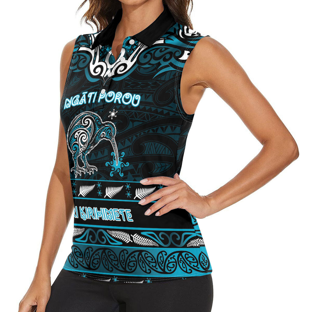 Personalised Ngati Porou Aotearoa Meri Kirihimete Women Sleeveless Polo Shirt Maori Kiwi Bird Silver Fern Koru Pattern