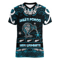 Personalised Ngati Porou Aotearoa Meri Kirihimete Women V-Neck T-Shirt Maori Kiwi Bird Silver Fern Koru Pattern
