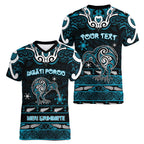 Personalised Ngati Porou Aotearoa Meri Kirihimete Women V-Neck T-Shirt Maori Kiwi Bird Silver Fern Koru Pattern