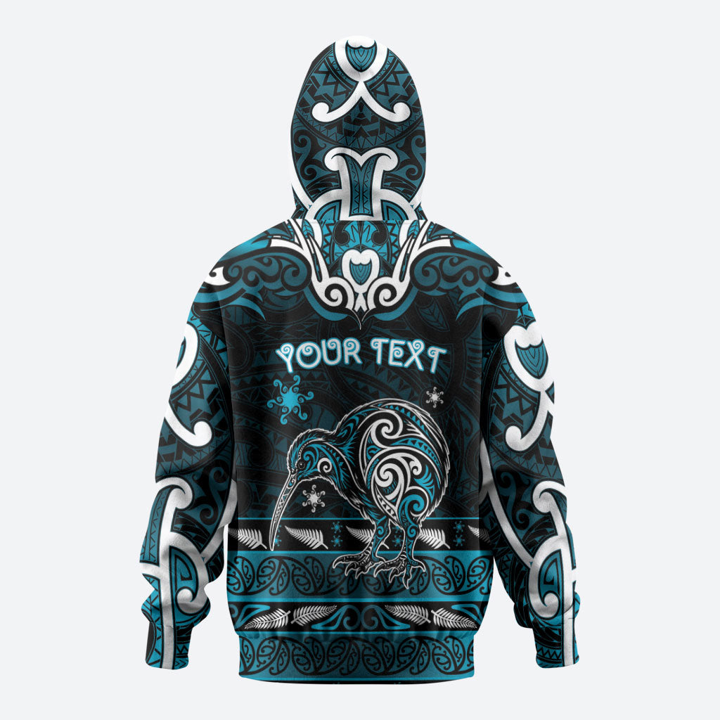 Personalised Ngati Porou Aotearoa Meri Kirihimete Zip Hoodie Maori Kiwi Bird Silver Fern Koru Pattern