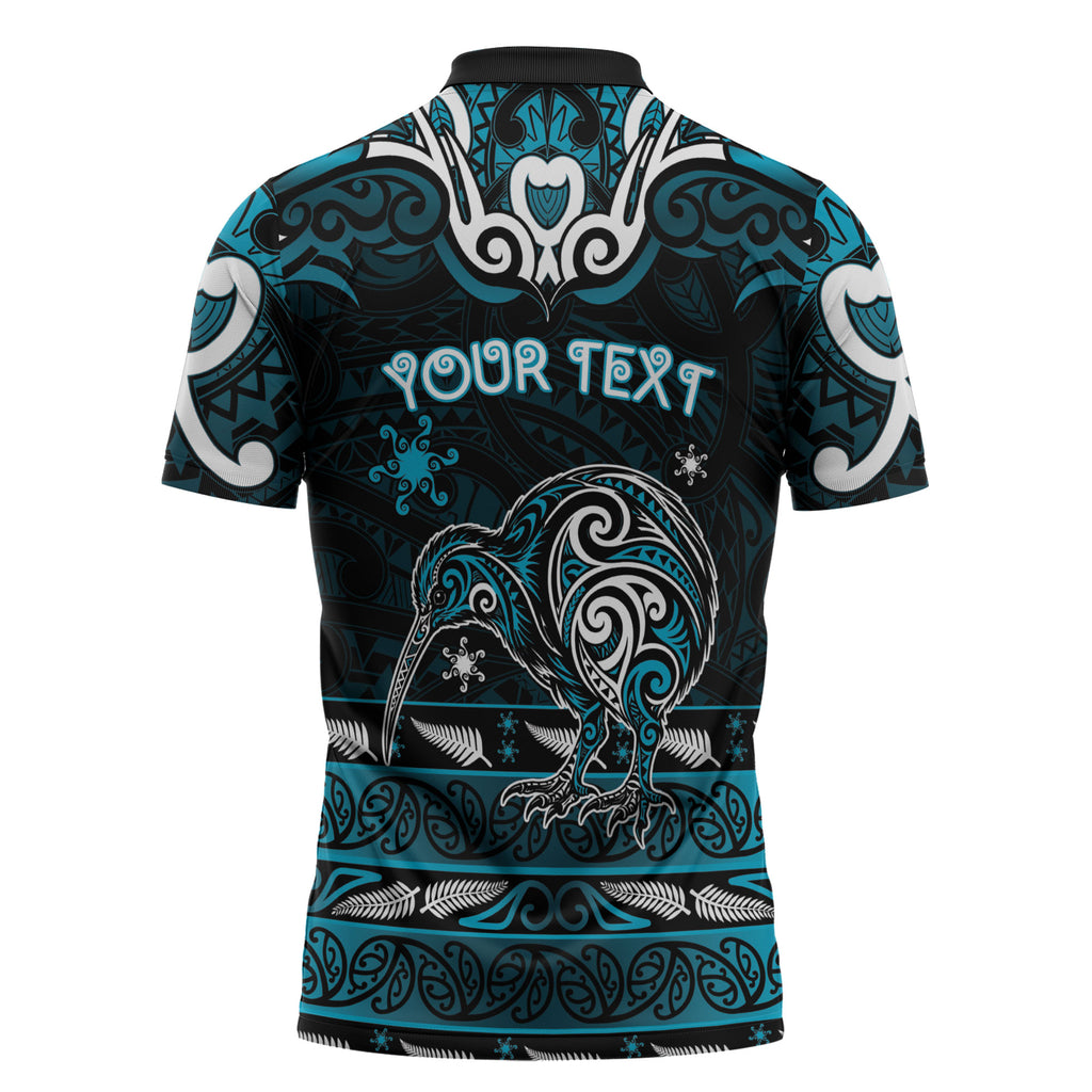 Personalised Ngati Porou Aotearoa Meri Kirihimete Zipper Polo Shirt Maori Kiwi Bird Silver Fern Koru Pattern