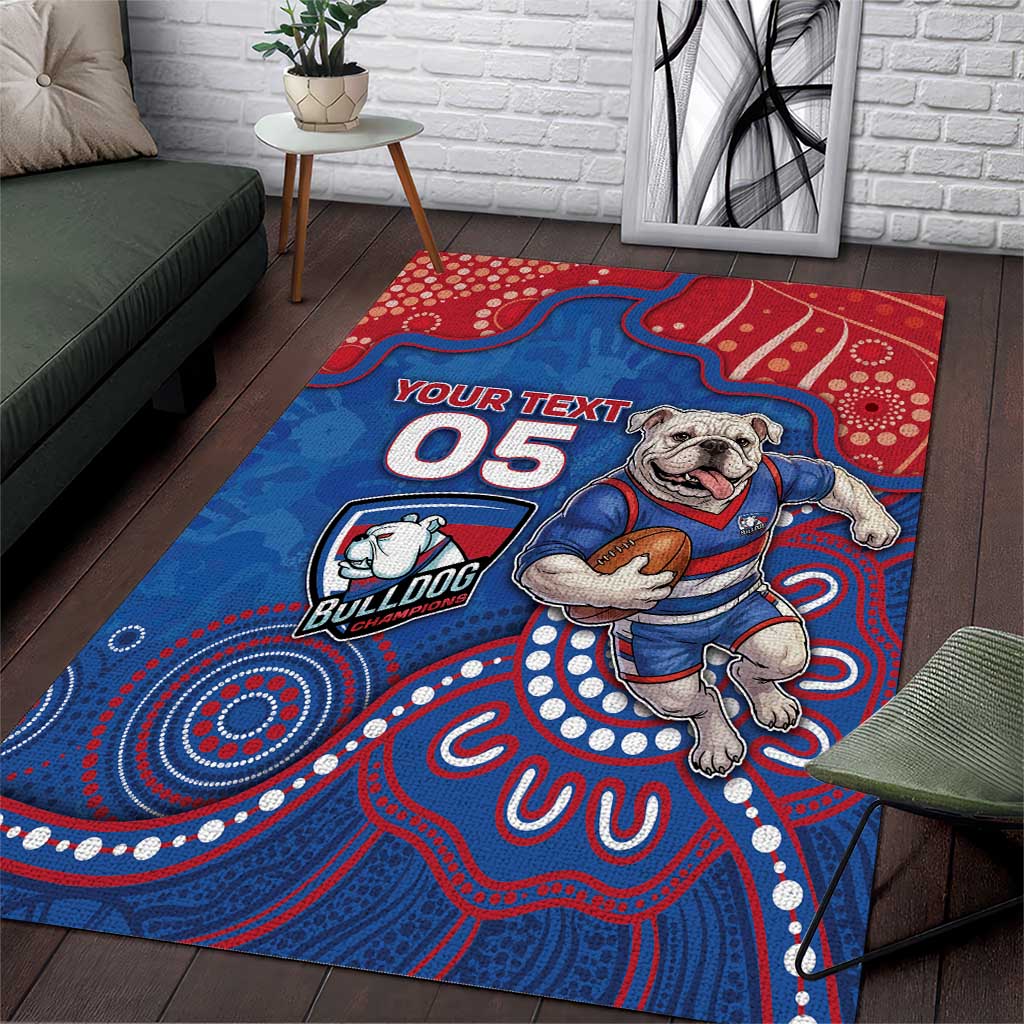 Custom Bulldogs Football Area Rug Aboriginal Dot Art Pattern