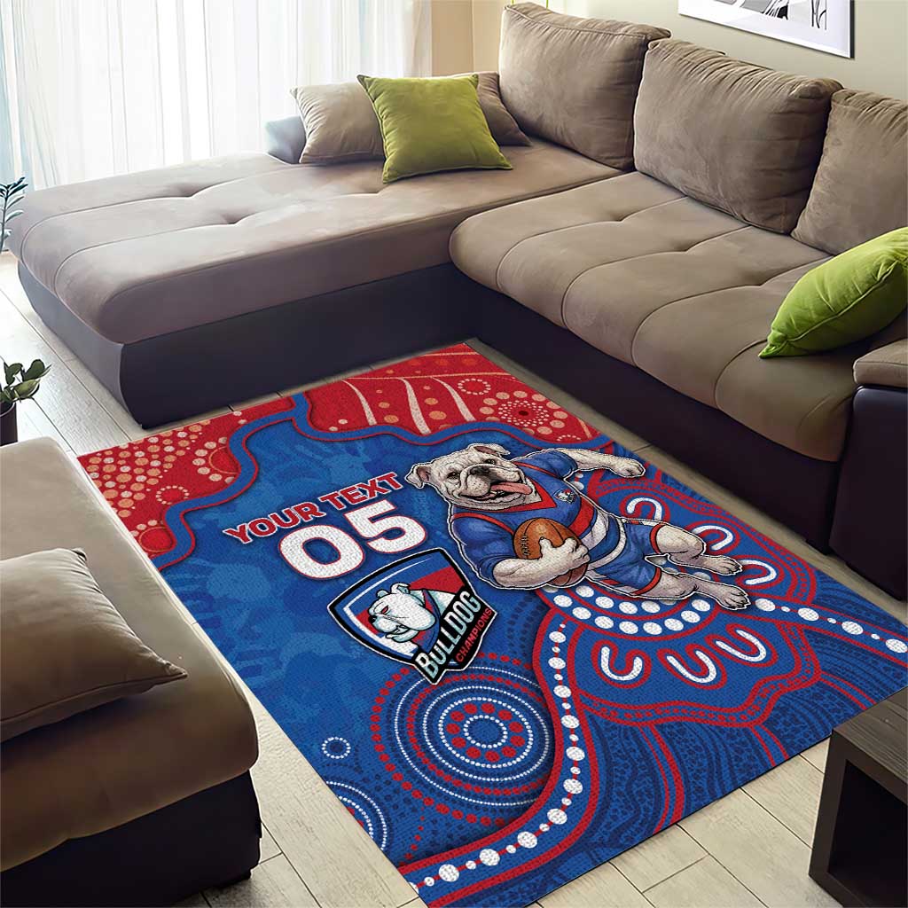 Custom Bulldogs Football Area Rug Aboriginal Dot Art Pattern