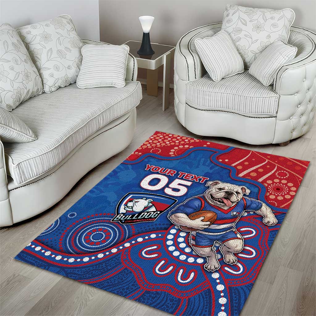 Custom Bulldogs Football Area Rug Aboriginal Dot Art Pattern