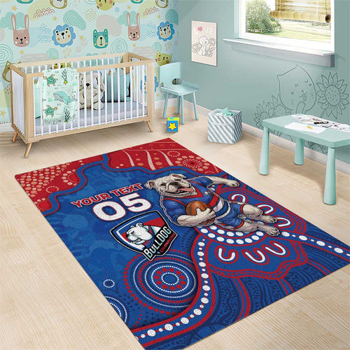 Custom Bulldogs Football Area Rug Aboriginal Dot Art Pattern