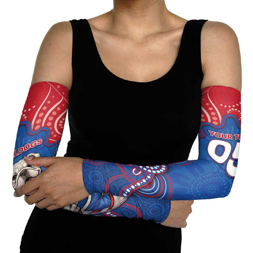 Custom Bulldogs Football Arm Sleeves Aboriginal Dot Art Pattern