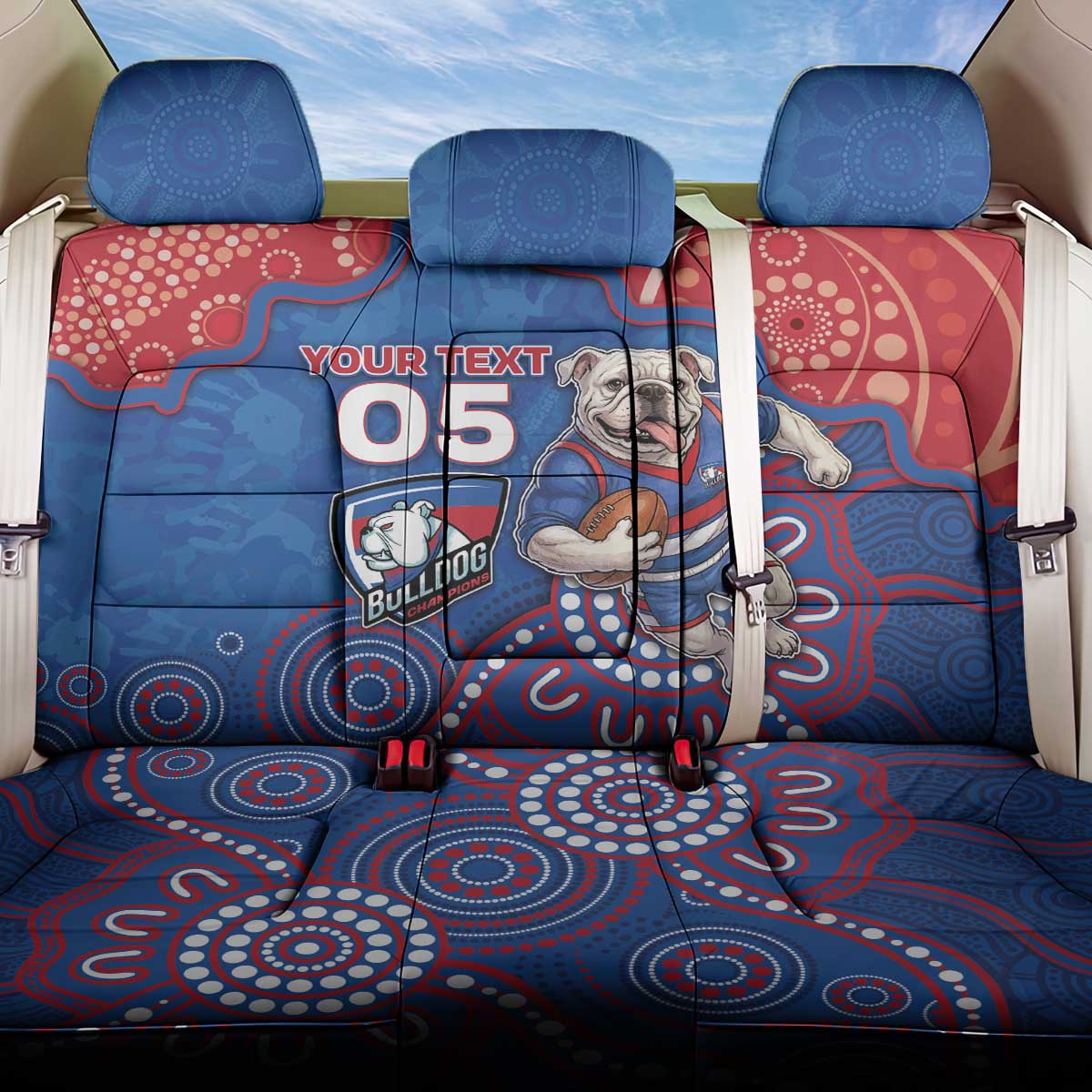 Custom Bulldogs Football Back Car Seat Cover Aboriginal Dot Art Pattern