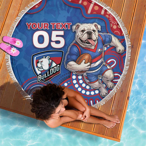 Custom Bulldogs Football Beach Blanket Aboriginal Dot Art Pattern