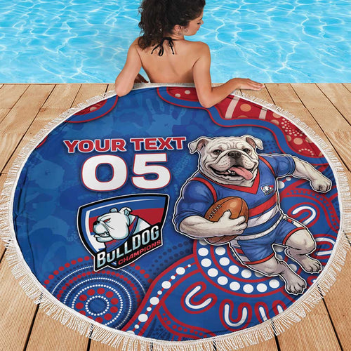 Custom Bulldogs Football Beach Blanket Aboriginal Dot Art Pattern