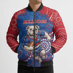 Custom Bulldogs Football Bomber Puffer Jacket Aboriginal Dot Art Pattern