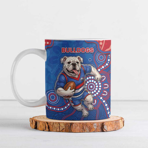 Custom Bulldogs Football Ceramic Mug Aboriginal Dot Art Pattern