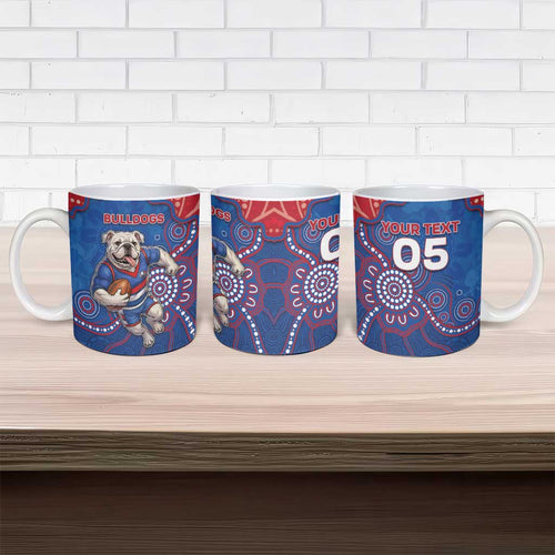 Custom Bulldogs Football Ceramic Mug Aboriginal Dot Art Pattern