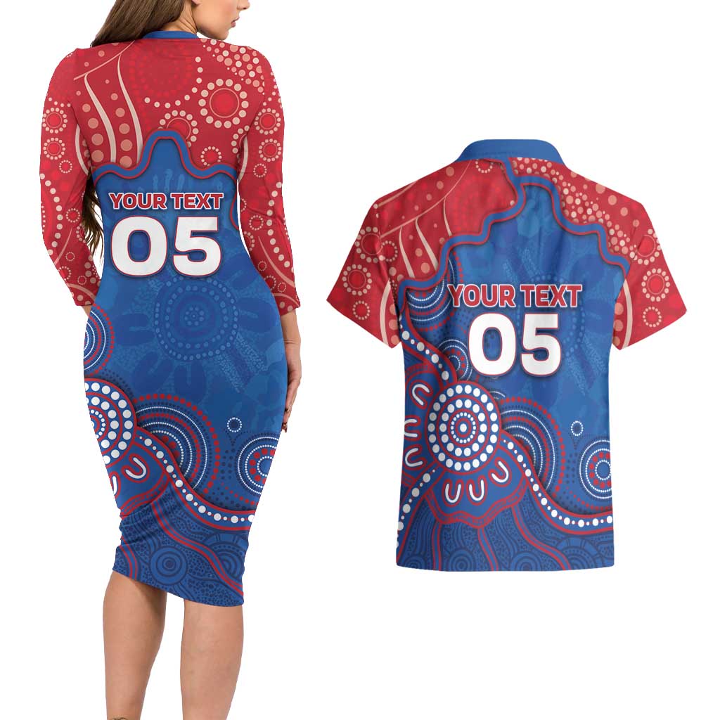 Custom Bulldogs Football Couples Matching Long Sleeve Bodycon Dress and Hawaiian Shirt Aboriginal Dot Art Pattern