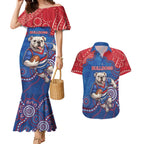 Custom Bulldogs Football Couples Matching Mermaid Dress and Hawaiian Shirt Aboriginal Dot Art Pattern