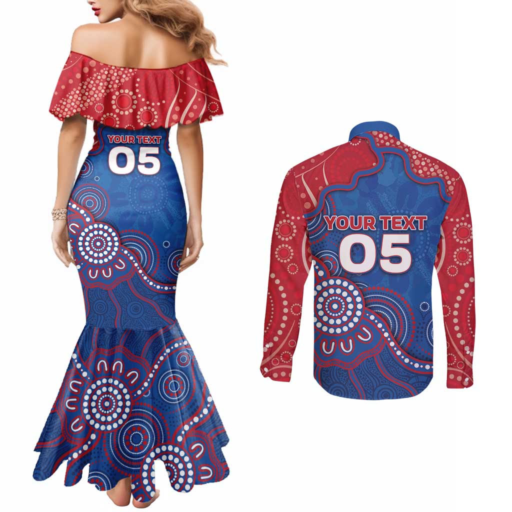 Custom Bulldogs Football Couples Matching Mermaid Dress and Long Sleeve Button Shirt Aboriginal Dot Art Pattern