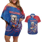 Custom Bulldogs Football Couples Matching Off Shoulder Short Dress and Hawaiian Shirt Aboriginal Dot Art Pattern