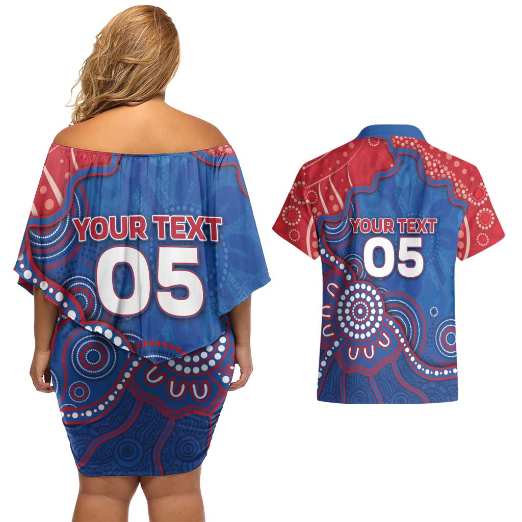 Custom Bulldogs Football Couples Matching Off Shoulder Short Dress and Hawaiian Shirt Aboriginal Dot Art Pattern