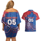 Custom Bulldogs Football Couples Matching Off Shoulder Short Dress and Hawaiian Shirt Aboriginal Dot Art Pattern