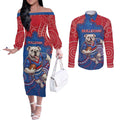 Custom Bulldogs Football Couples Matching Off The Shoulder Long Sleeve Dress and Long Sleeve Button Shirt Aboriginal Dot Art Pattern