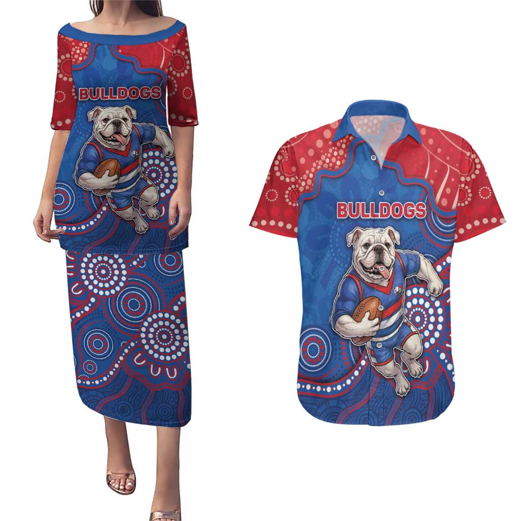 Custom Bulldogs Football Couples Matching Puletasi and Hawaiian Shirt Aboriginal Dot Art Pattern