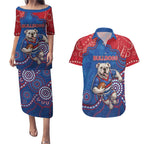 Custom Bulldogs Football Couples Matching Puletasi and Hawaiian Shirt Aboriginal Dot Art Pattern