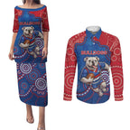 Custom Bulldogs Football Couples Matching Puletasi and Long Sleeve Button Shirt Aboriginal Dot Art Pattern