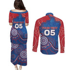 Custom Bulldogs Football Couples Matching Puletasi and Long Sleeve Button Shirt Aboriginal Dot Art Pattern