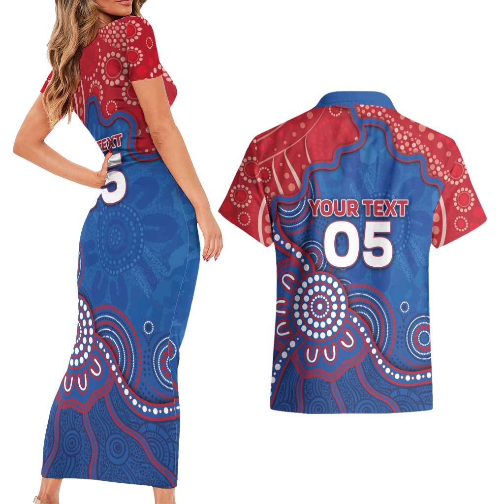 Custom Bulldogs Football Couples Matching Short Sleeve Bodycon Dress and Hawaiian Shirt Aboriginal Dot Art Pattern