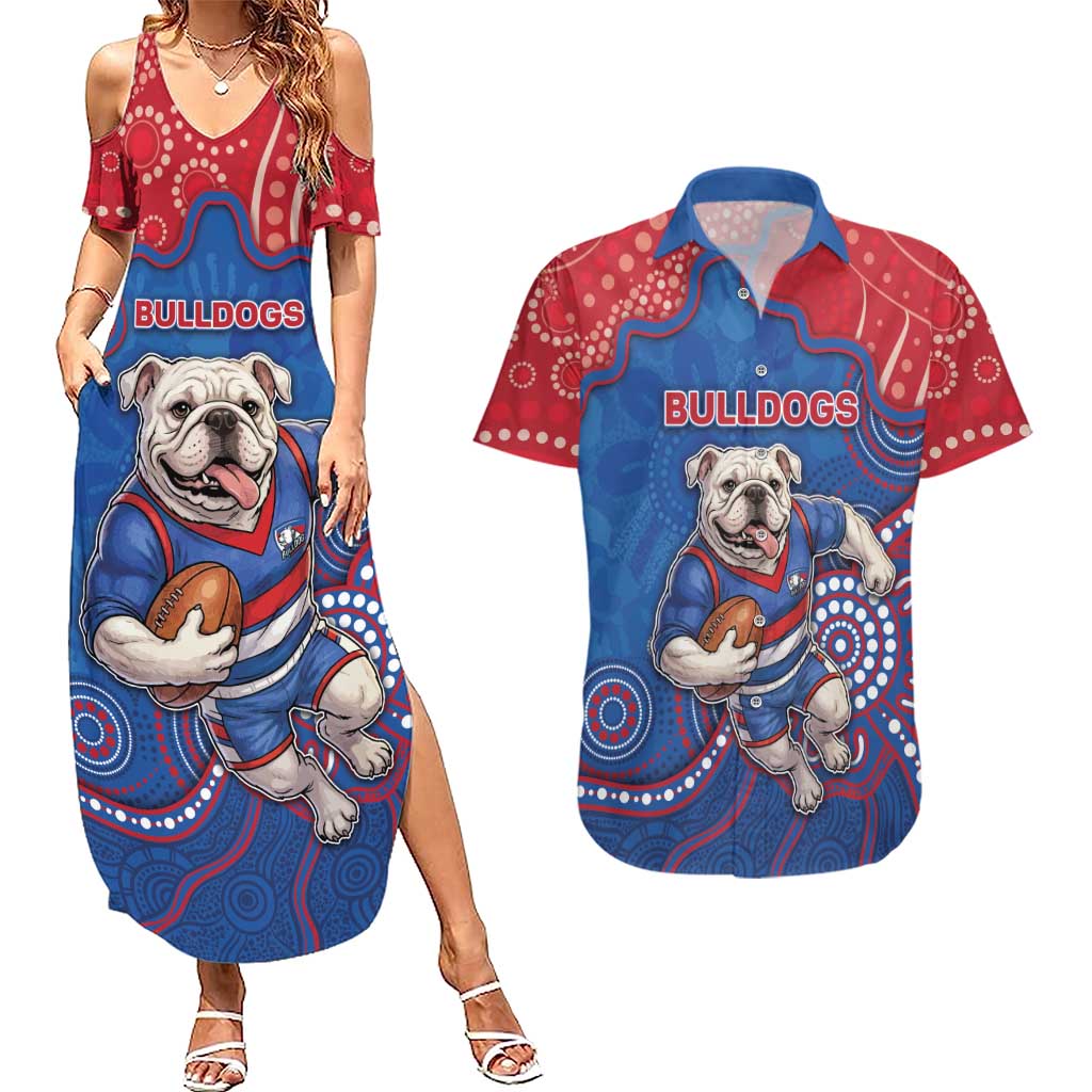 Custom Bulldogs Football Couples Matching Summer Maxi Dress and Hawaiian Shirt Aboriginal Dot Art Pattern
