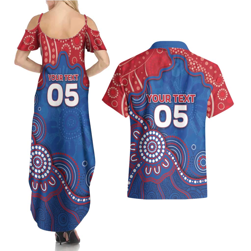 Custom Bulldogs Football Couples Matching Summer Maxi Dress and Hawaiian Shirt Aboriginal Dot Art Pattern