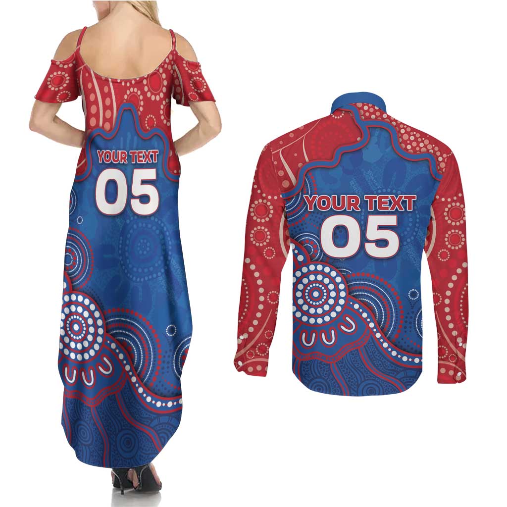 Custom Bulldogs Football Couples Matching Summer Maxi Dress and Long Sleeve Button Shirt Aboriginal Dot Art Pattern